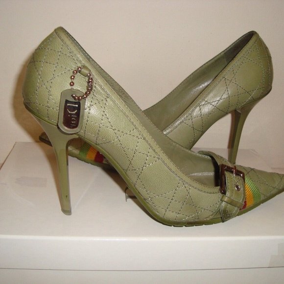Authentic christian dior green stiletto pointy pump shoe silver buckle size 38 - Picture 12 of 12